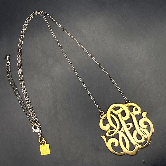 Signed JOHN WIND Universal Monogram Necklace Mixed Metal Gold Silver Plated - Picture 2 of 5